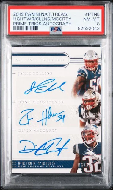 2019 Panini National Treasures Devin Mccourty/Dont'A Hightower/Jamie Collins Prime Trios #PTNE card image