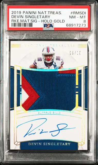 2019 Panini National Treasures Devin Singletary Material Signatures Holo Gold #RMS-DI card image