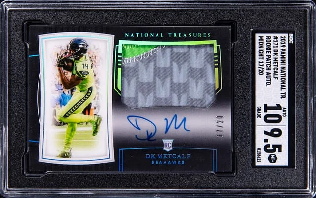 2019 Panini National Treasures DK Metcalf Patch Autograph Midnight #171 card image