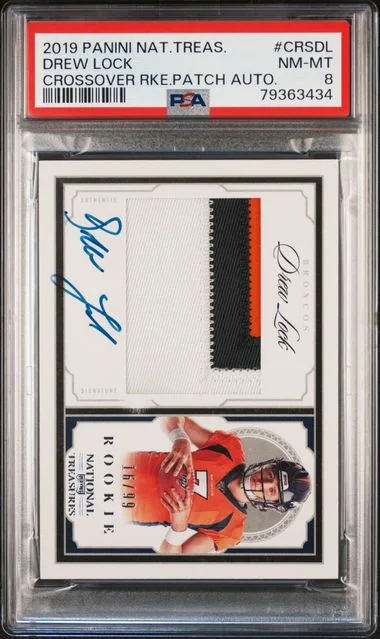 2019 Panini National Treasures Drew Lock Crossover Patch Autographs #CRSDL card image