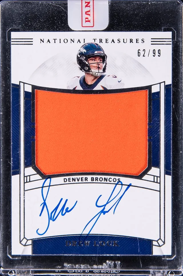 2019 Panini National Treasures Drew Lock Materials Signatures #RMS-DL card image