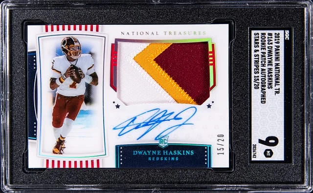 2019 Panini National Treasures Dwayne Haskins Patch Autographed Stars & Stripes #163 card image