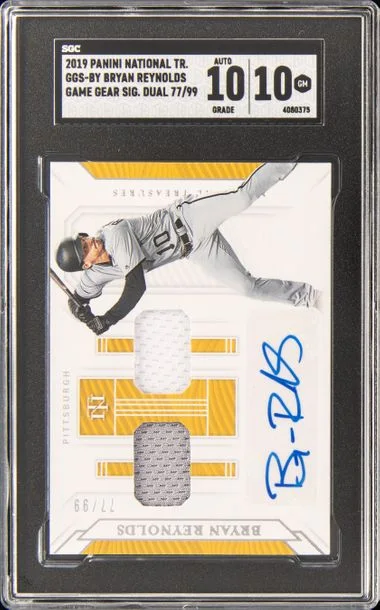 2019 Panini National Treasures Game Gear Materials Signatures By Bryan Reynolds #no-number card image