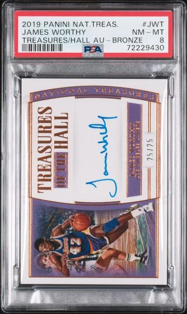 2019 Panini National Treasures James Worthy Treasures Of The Hall Autographs Bronze #TH-JWT card image