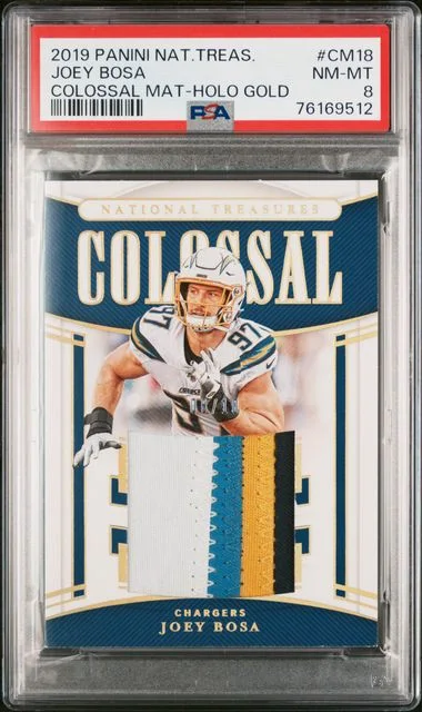 2019 Panini National Treasures Joey Bosa Colossal Materials Holo Gold #Cm18 card image
