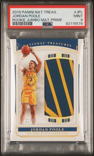2019 Panini National Treasures Jordan Poole Jumbo Materials Prime #JPL card image