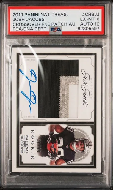 2019 Panini National Treasures Josh Jacobs Crossover Patch Autographs #CRS-JJ card image