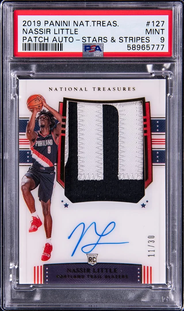 2019 Panini National Treasures Nassir Little Patch Autograph-Stars & Stripes #127 card image