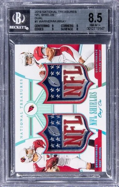 2019 Panini National Treasures NFL Shields Dual Sd-Az Kurt Warner/Kyler Murray #no-number card image