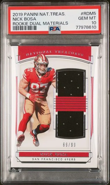 2019 Panini National Treasures Nick Bosa Dual Materials #Rdm5 card image
