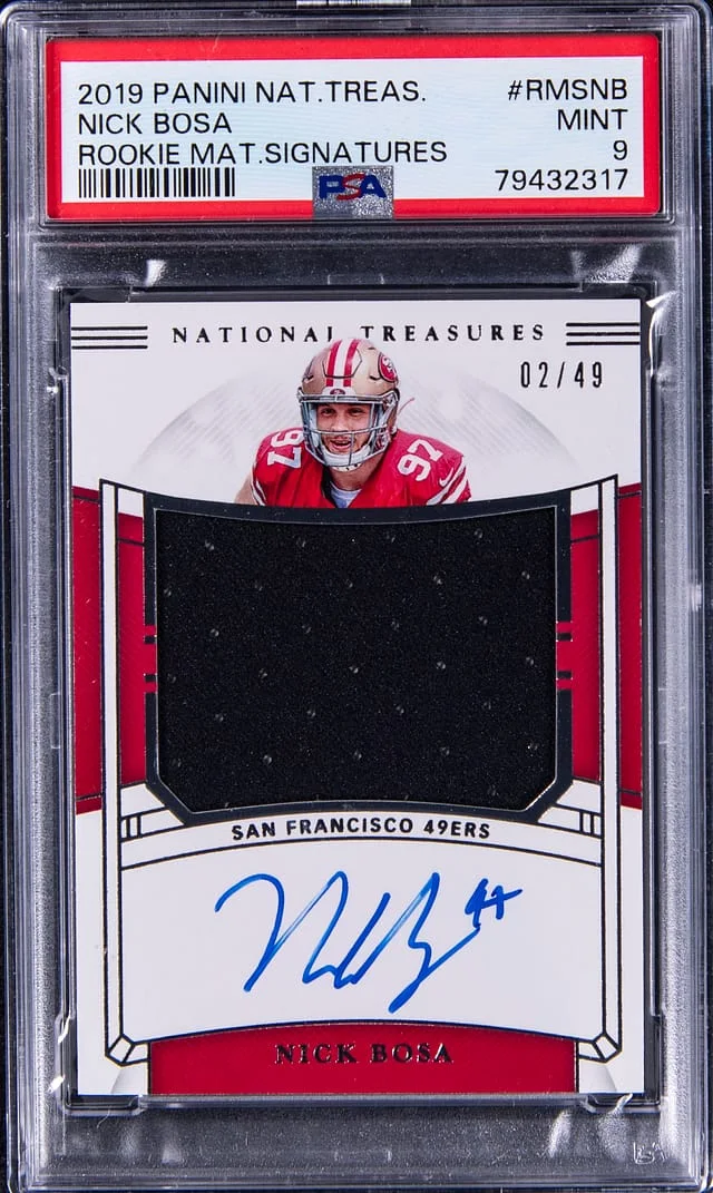 2019 Panini National Treasures Nick Bosa Material Signatures #RMS-NB card image