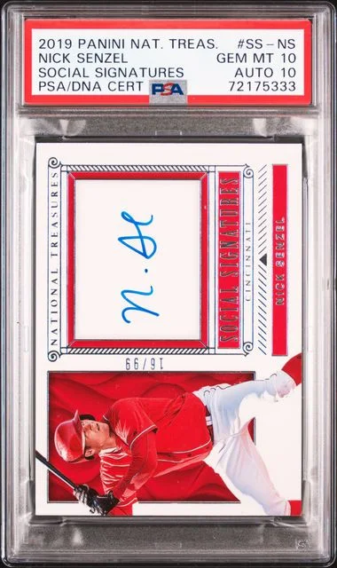 2019 Panini National Treasures Nick Senzel Social Signatures #SS-NS card image