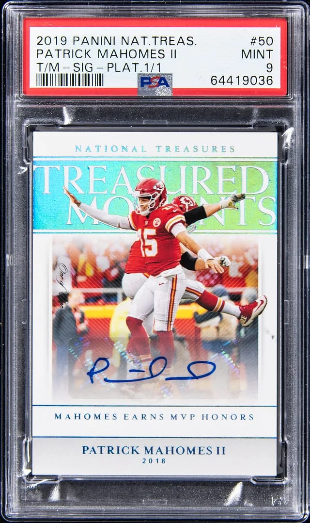 2019 Panini National Treasures Patrick Mahomes II Treasured Moments Platinum #50 card image
