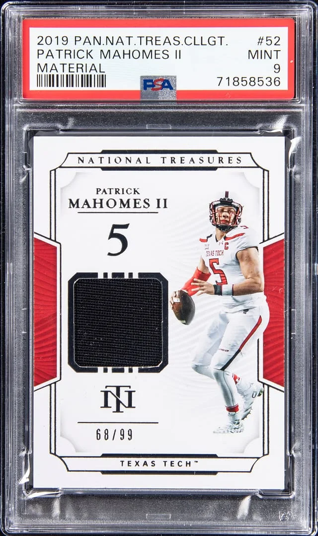 2019 Panini National Treasures Patrick Mahomes II Collegiate Material #52 card image