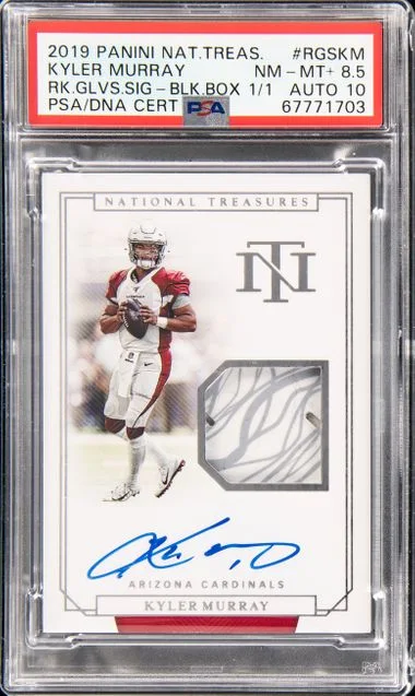2019 Panini National Treasures Rgskm Kyler Murray Gloves Signatures Black Box #1/1 card image