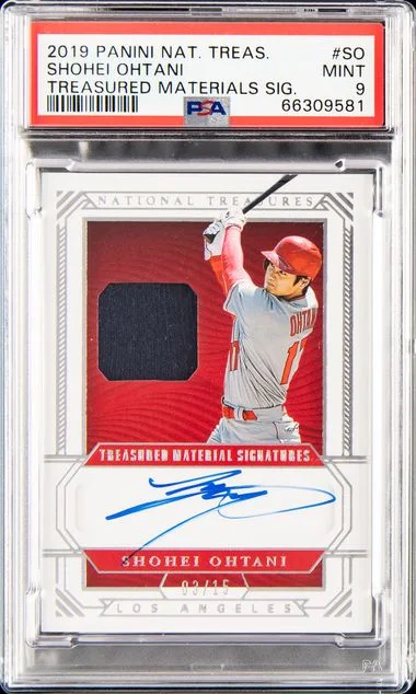 2019 Panini National Treasures Shohei Ohtani Treasured Material Signatures #TMS-SO card image