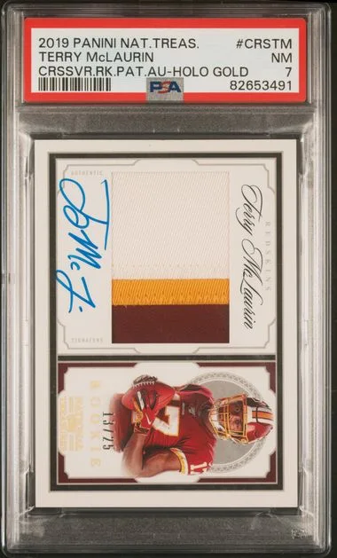 2019 Panini National Treasures Terry Mclaurin Crossover Patch Autographs Holo Gold #CRS-TM card image