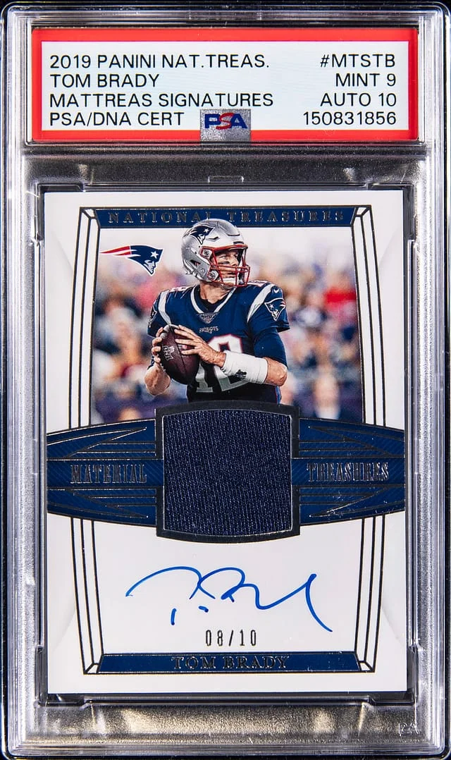 2019 Panini National Treasures Tom Brady Material Treasures Signatures #MTS-TB card image