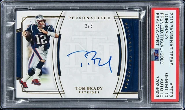2019 Panini National Treasures Tom Brady Personalized Treasures Autographs Gold #PT-TB card image