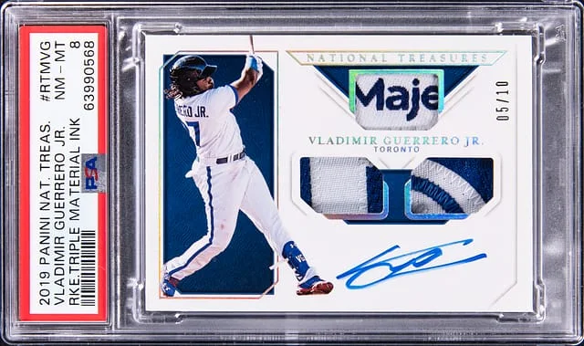 2019 Panini National Treasures Vladimir Guerrero Jr. Triple Material Ink #RTMVG card image