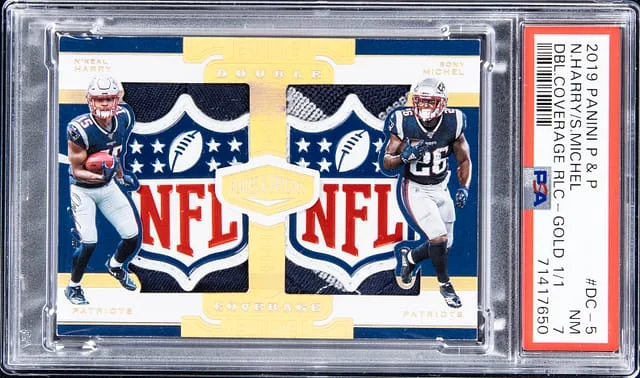 2019 Panini N'Keal Harry/Sony Michel Plates & Patches Double Coverage Relic Gold #DC-5 card image