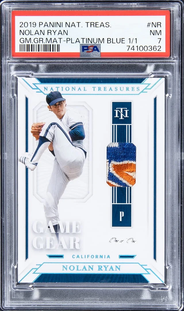 2019 Panini Nolan Ryan National Treasure Game Gear Materials Platinum Blue #GGM-NR card image