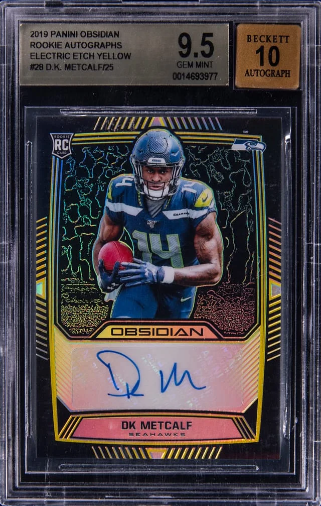 2019 Panini Obsidian DK Metcalf Autograph Electric Etch Yellow #RA-DKM card image
