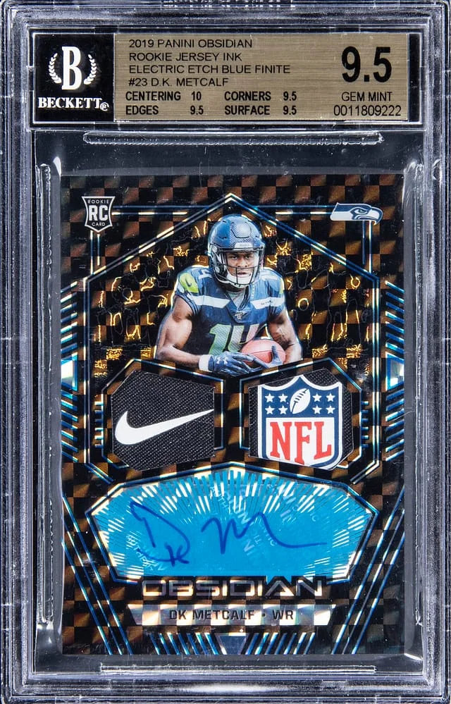 2019 Panini Obsidian DK Metcalf Jersey Ink Electric Etch Blue Finite #RJI-DKM card image