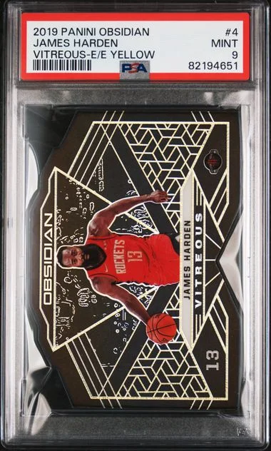2019 Panini Obsidian James Harden Vitreous Electric Etch Yellow #4 card image