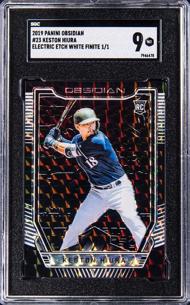2019 Panini Obsidian Keston Hiura Electric Etch White Finite #23 card image