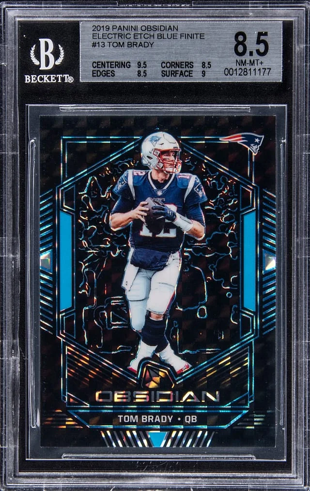 2019 Panini Obsidian Tom Brady Electric Etch Blue Finite #13 card image