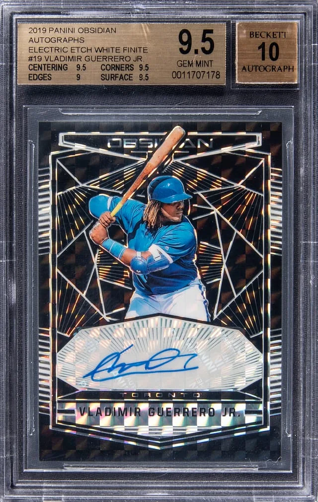2019 Panini Obsidian Vladimir Guerrero Jr. Autographs Electric Etch White Finite #DA-VG card image