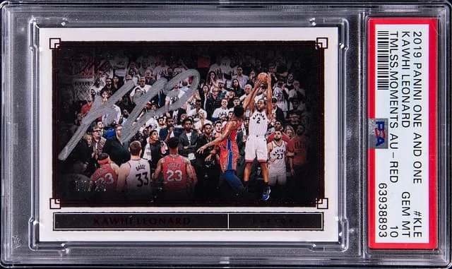 2019 Panini One and One Kawhi Leonard Timeless Moments Autographs Red #KLE card image
