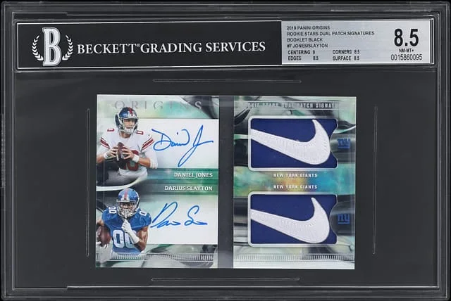 2019 Panini Origins Daniel Jones/Darius Slayton Stars Dual Patch Signatures Booklet Black #DPS-7 card image