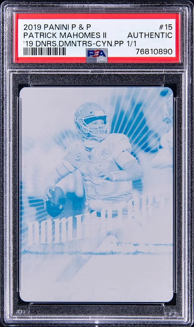 2019 Panini Patrick Mahomes II Plates & Patches '19 Donruss Dominators Cyan Printing Plate #15 card image