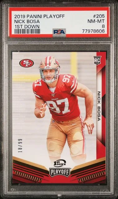 2019 Panini Playoff Nick Bosa 1st Down #205 card image
