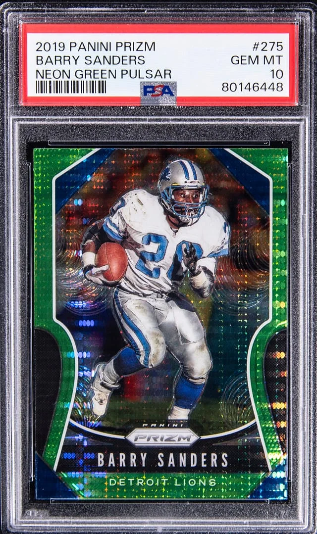 2019 Panini Prizm Barry Sanders Neon Green Pulsar #275 card image