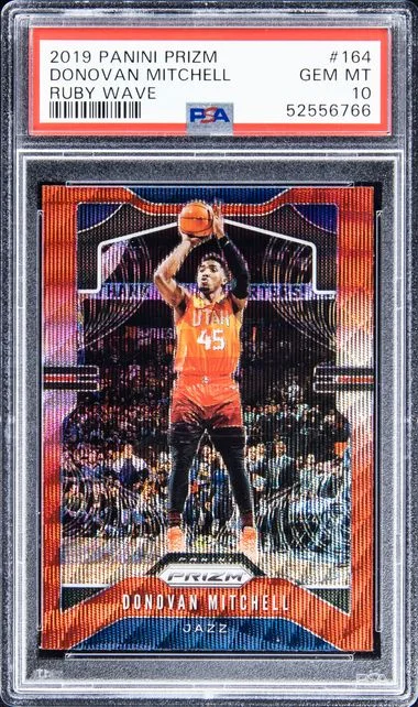 2019 Panini Prizm Donovan Mitchell Ruby Wave #164 card image