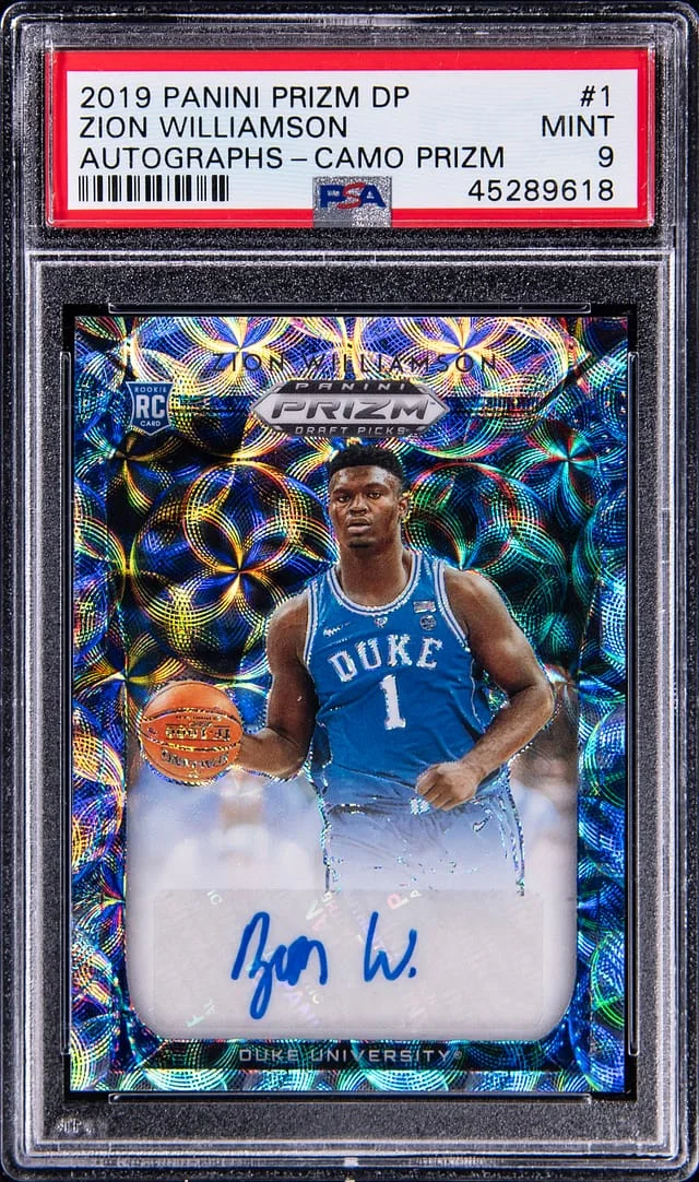 2019 Panini Prizm Draft Picks Zion Williamson (#44997) Autographs Camo Prizm #1 card image