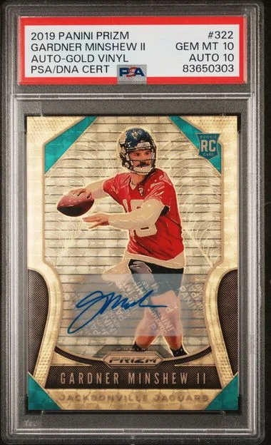 2019 Panini Prizm Gardner Minshew II Autograph Gold Vinyl #322 card image