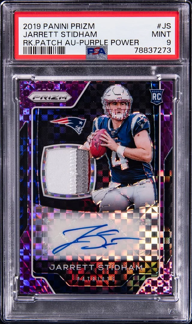 2019 Panini Prizm Jarrett Stidham Patch Autographs Purple Power #RPA-JS card image