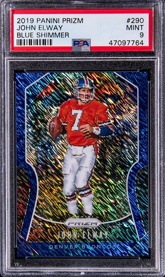 2019 Panini Prizm John Elway Blue Shimmer #290 card image