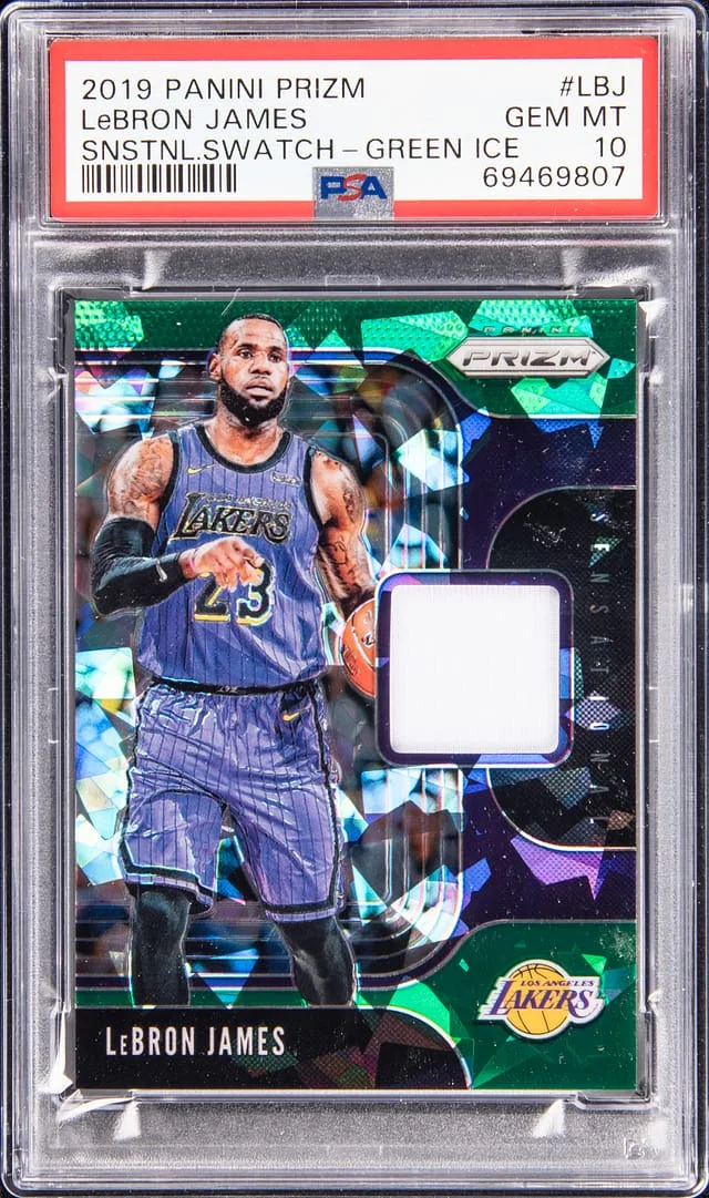 2019 Panini Prizm LeBron James Sensational Swatches - Green Ice #LBJ card image