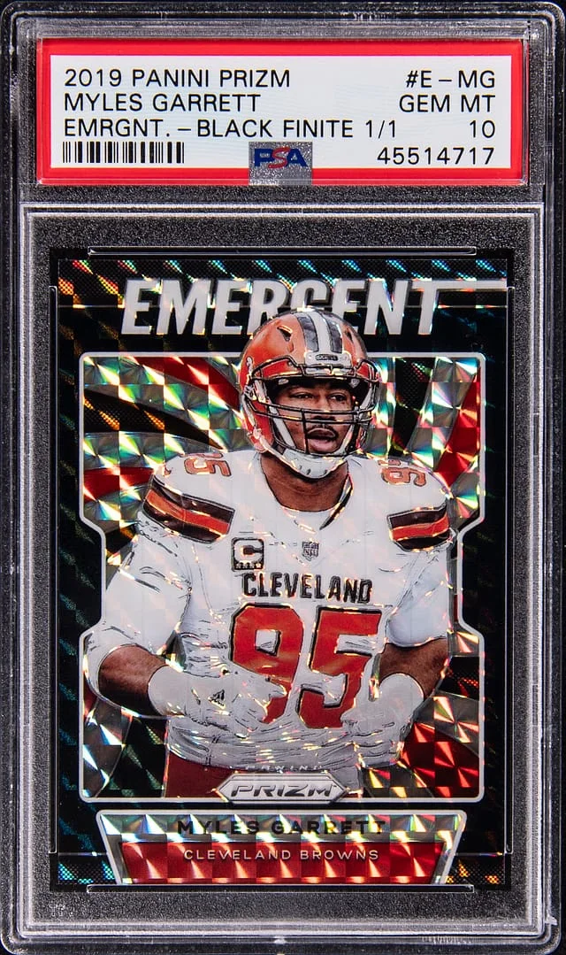 2019 Panini Prizm Myles Garrett Emergent Black Finite #E-MG card image
