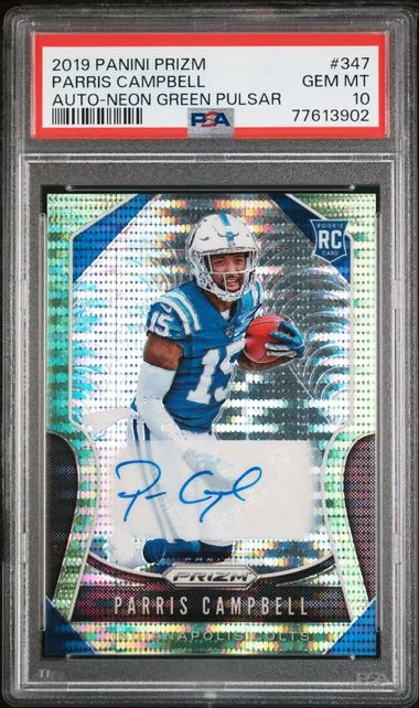 2019 Panini Prizm Parris Campbell Autograph-Neon Green Pulsar #347 card image
