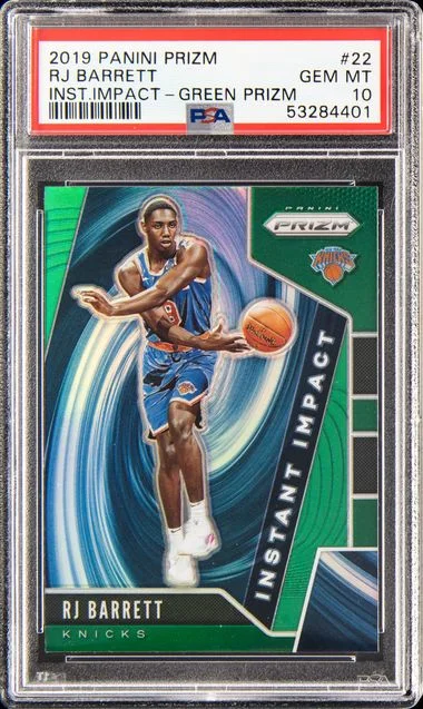 2019 Panini Prizm Rj Barrett Instant Impact Green Prizm #22 card image