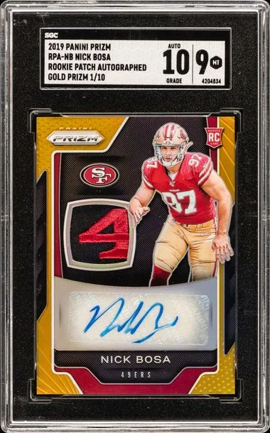 2019 Panini Prizm Rpa-Nb Nick Bosa Patch Autographed Gold Prizm #1/10 card image