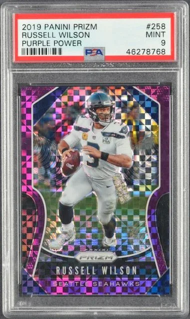 2019 Panini Prizm Russell Wilson Purple Power Prizm #258 card image