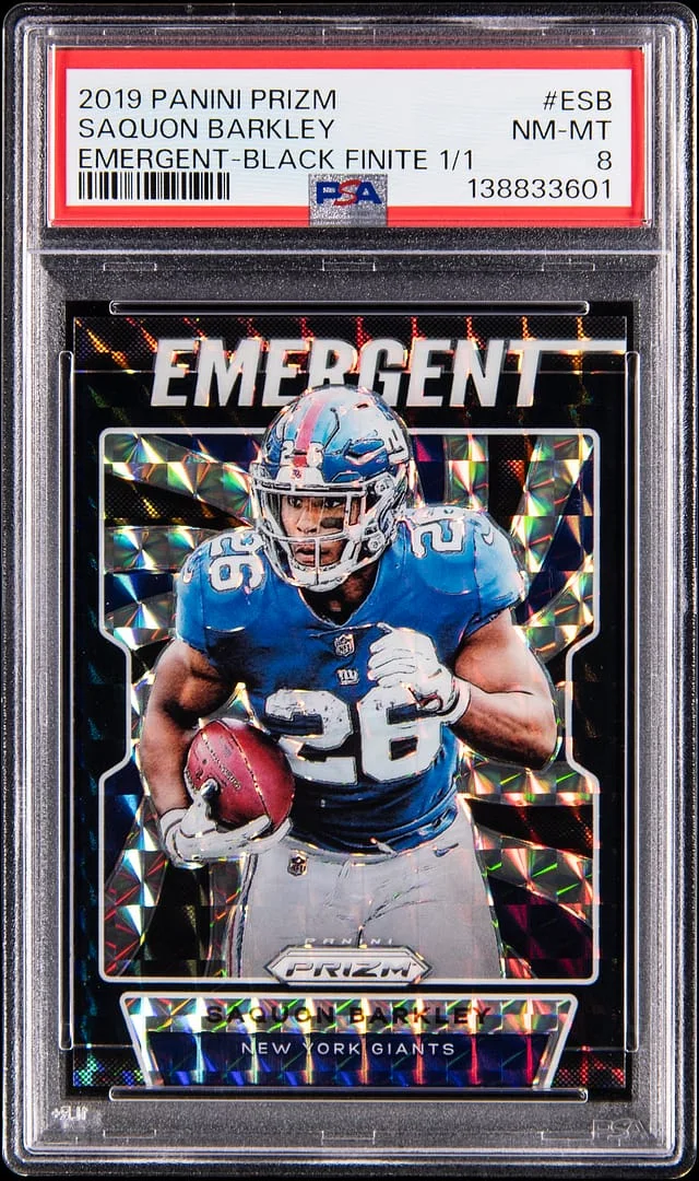 2019 Panini Prizm Saquon Barkley Emergent Black Finite Prizm #E-SB card image