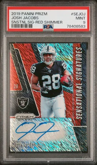 2019 Panini Prizm Sensational Signatures Red Shimmer Sejoj Josh Jacobs #no-number card image